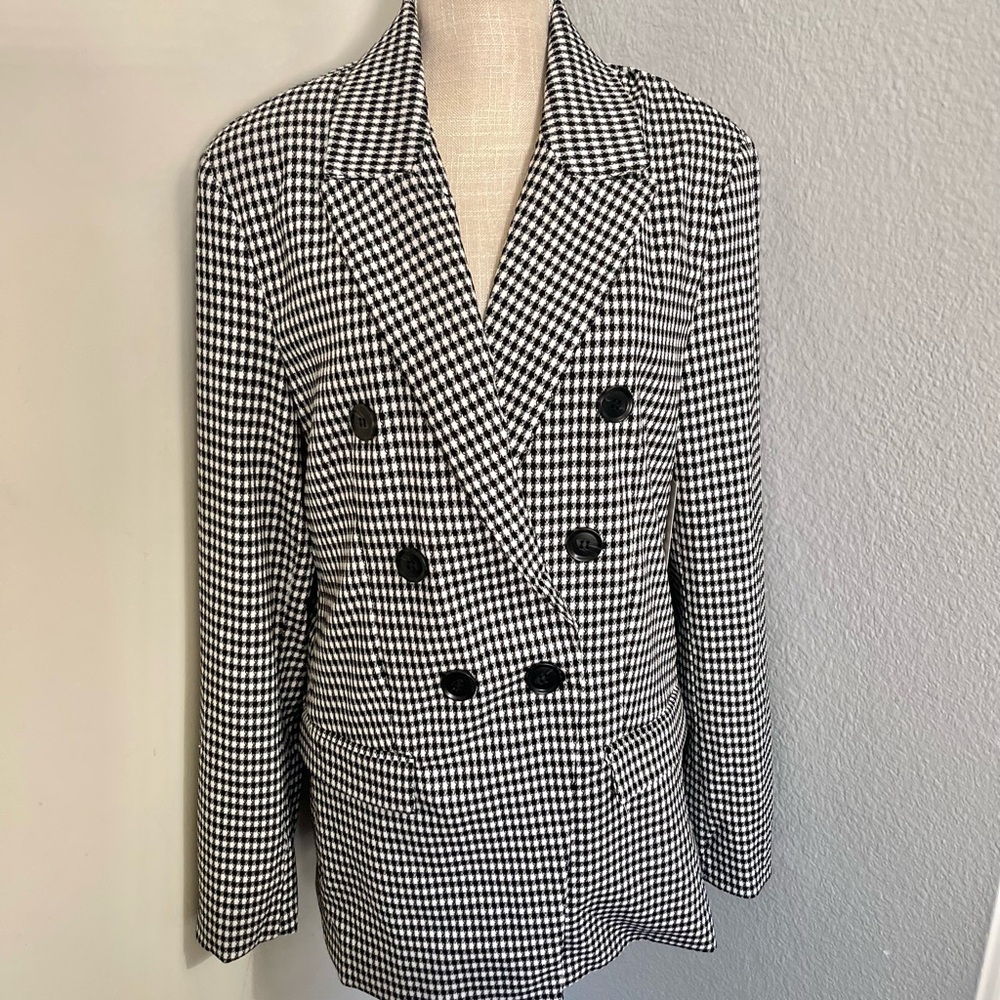 SO Black and White Houndstooth Double-Breasted Blazer Jacket